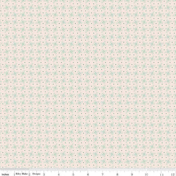 Image of the Gentler Times Welcome Sea Glass quilting cotton fabric by Riley Blake Designs. Features dots on a cream background. Cute Little Fabric Shop