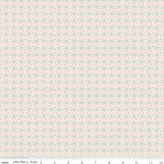 Image of the Gentler Times Welcome Sea Glass quilting cotton fabric by Riley Blake Designs. Features dots on a cream background. Cute Little Fabric Shop