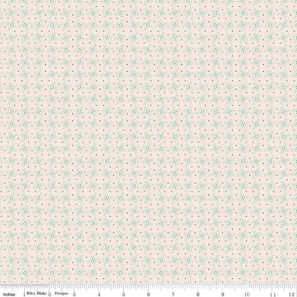 Image of the Gentler Times Welcome Sea Glass quilting cotton fabric by Riley Blake Designs. Features dots on a cream background. Cute Little Fabric Shop