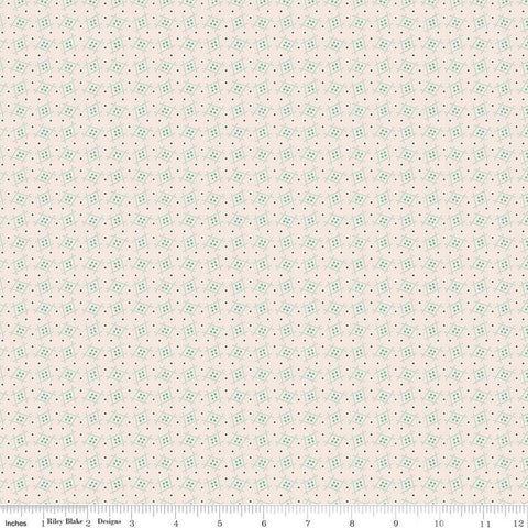 Image of the Gentler Times Welcome Sea Glass quilting cotton fabric by Riley Blake Designs. Features dots on a cream background. Cute Little Fabric Shop