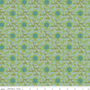Image of the Gentler Times Swell Basil quilting cotton fabric by Riley Blake Designs. Features flowers on a green background. Cute Little Fabric Shop