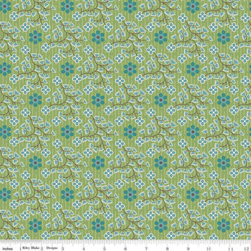Image of the Gentler Times Swell Basil quilting cotton fabric by Riley Blake Designs. Features flowers on a green background. Cute Little Fabric Shop