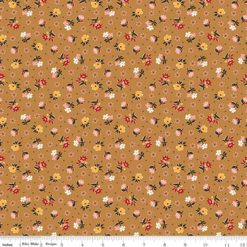 Image of the Gentler Times Reunion Butterscotch quilting cotton fabric by Riley Blake Designs. Features dots on a gold background. Cute Little Fabric Shop