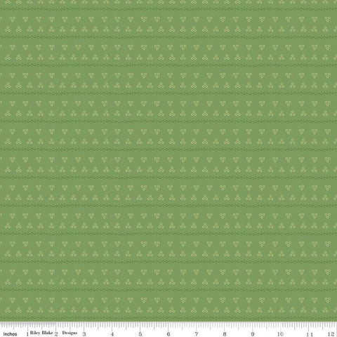 Image of the Gentler Times Remember Basil quilting cotton fabric by Riley Blake Designs. Features dots on a green background. Cute Little Fabric Shop