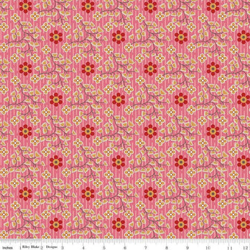 Image of the Gentler Times Swell Tea Rose quilting cotton fabric by Riley Blake Designs. Features flowers on a pink background. Cute Little Fabric Shop