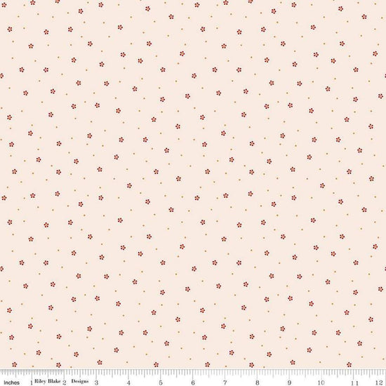 Image of the Gentler Times Charming Berry quilting cotton fabric by Riley Blake Designs. Features dots on a cream background. Cute Little Fabric Shop
