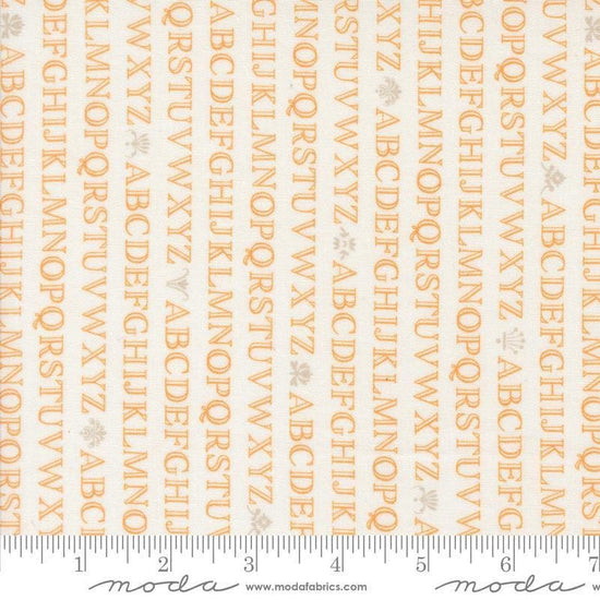 Image of the Agatha Road Alphabet Ghost Multi quilting cotton fabric by Moda Fabrics. Features letters on a cream background. Cute Little Fabric Shop