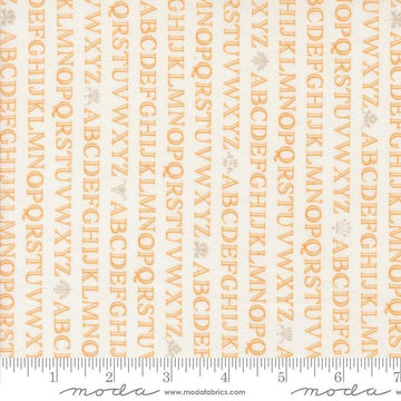 Image of the Agatha Road Alphabet Ghost Multi quilting cotton fabric by Moda Fabrics. Features letters on a cream background. Cute Little Fabric Shop