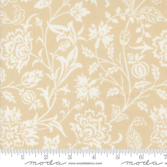 Image of the Agatha Road Harvest Smoke quilting cotton fabric by Moda Fabrics. Features vines on a tan background. Cute Little Fabric Shop