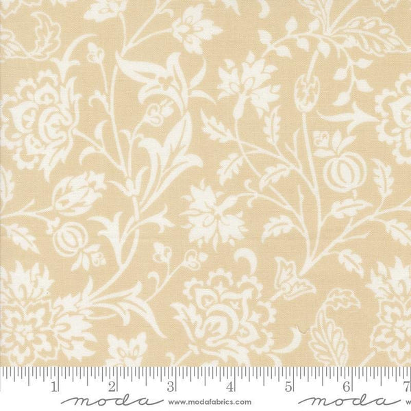 Image of the Agatha Road Harvest Smoke quilting cotton fabric by Moda Fabrics. Features vines on a tan background. Cute Little Fabric Shop
