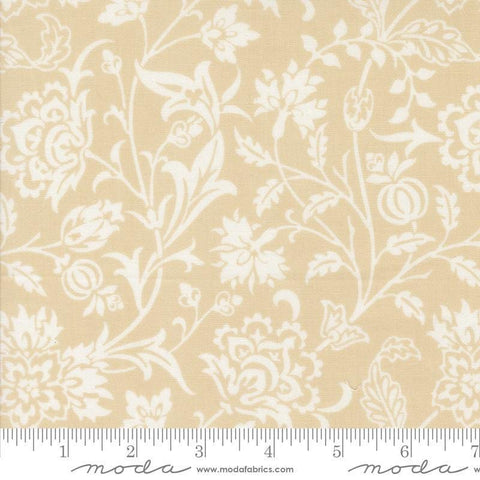 Image of the Agatha Road Harvest Smoke quilting cotton fabric by Moda Fabrics. Features vines on a tan background. Cute Little Fabric Shop