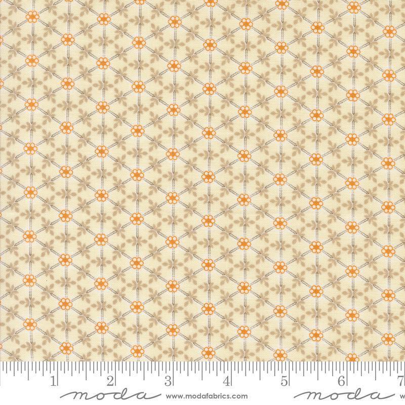 Image of the Agatha Road Wreaths Ghost Multi quilting cotton fabric by Moda Fabrics. Features flowers on a tan background. Cute Little Fabric Shop