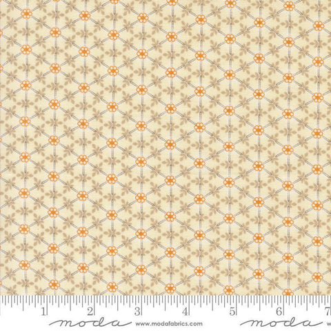 Image of the Agatha Road Wreaths Ghost Multi quilting cotton fabric by Moda Fabrics. Features flowers on a tan background. Cute Little Fabric Shop
