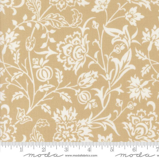 Image of the Agatha Road Harvest Fog quilting cotton fabric by Moda Fabrics. Features vines on a tan background. Cute Little Fabric Shop
