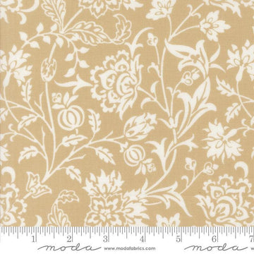 Image of the Agatha Road Harvest Fog quilting cotton fabric by Moda Fabrics. Features vines on a tan background. Cute Little Fabric Shop