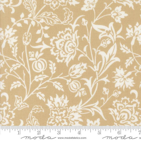 Image of the Agatha Road Harvest Fog quilting cotton fabric by Moda Fabrics. Features vines on a tan background. Cute Little Fabric Shop