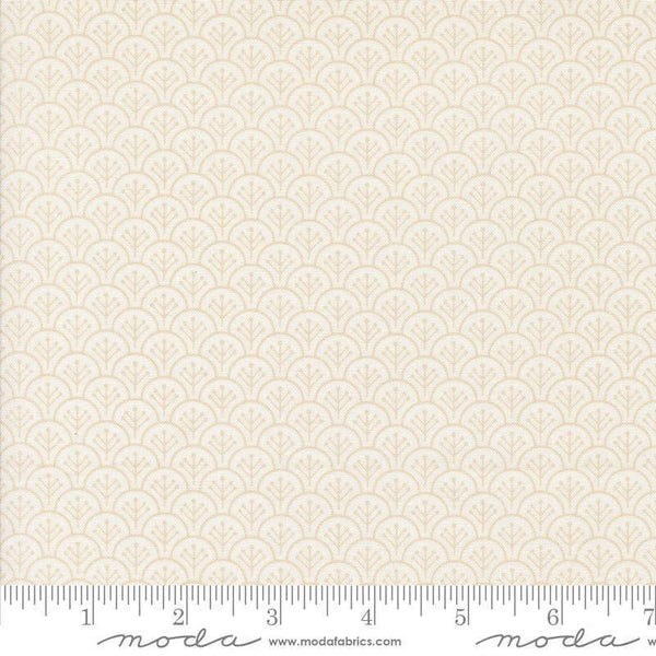 Image of the Agatha Road Scallops Ghost quilting cotton fabric by Moda Fabrics. Features scallops on a cream background. Cute Little Fabric Shop