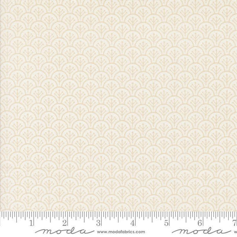 Image of the Agatha Road Scallops Ghost quilting cotton fabric by Moda Fabrics. Features scallops on a cream background. Cute Little Fabric Shop