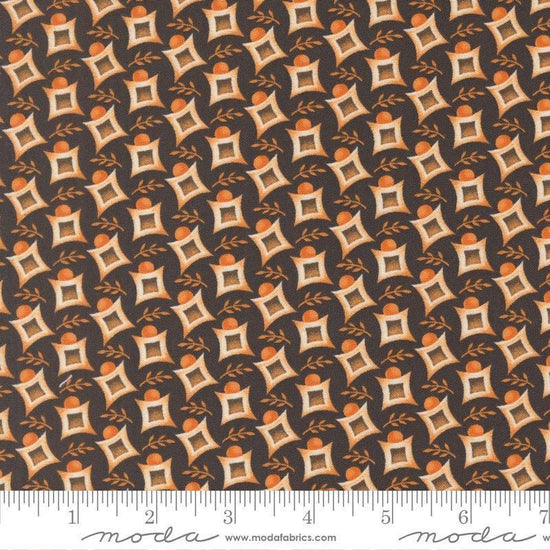 Image of the Agatha Road Harlequin Midnight quilting cotton fabric by Moda Fabrics. Features geometric on a black background. Cute Little Fabric Shop