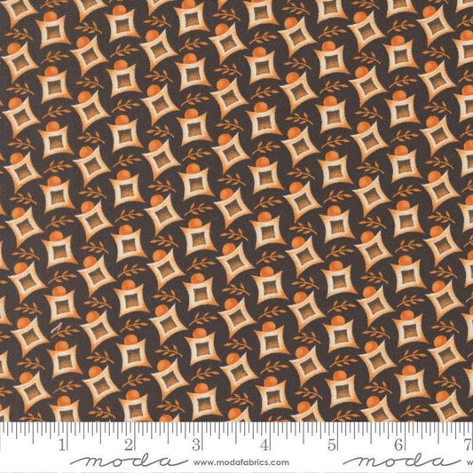 Image of the Agatha Road Harlequin Midnight quilting cotton fabric by Moda Fabrics. Features geometric on a black background. Cute Little Fabric Shop