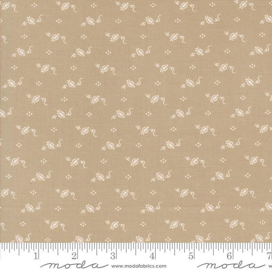 Image of the Agatha Road Pumpkins Thunder quilting cotton fabric by Moda Fabrics. Features geometric on a tan background. Cute Little Fabric Shop