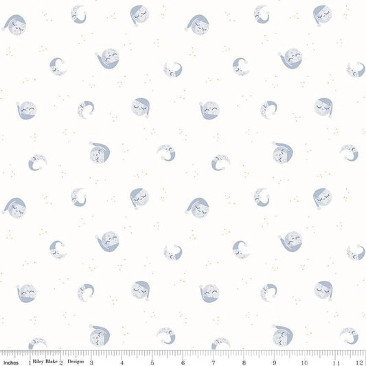 Image of the Twinkle Little Star Goodnight Moon Cloud quilting cotton fabric by Riley Blake Designs. Features stars on a cream background. Cute Little Fabric Shop
