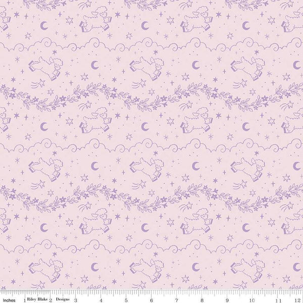 Image of the Twinkle Little Star Counting Sheep Pink quilting cotton fabric by Riley Blake Designs. Features sheep on a pink background. Cute Little Fabric Shop