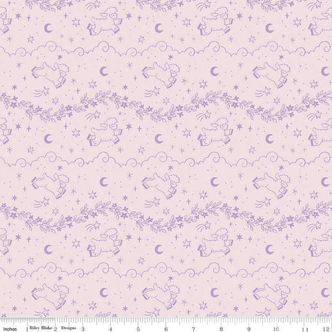 Image of the Twinkle Little Star Counting Sheep Pink quilting cotton fabric by Riley Blake Designs. Features sheep on a pink background. Cute Little Fabric Shop