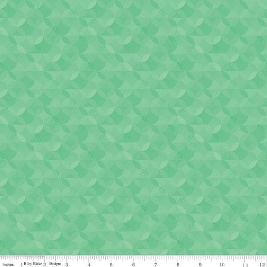 Image of the New Box of Crayons Kaleidoscope Mint Quilting Cotton Fabric by Riley Blake Designs. Features orange peel on a green background. Cute Little Fabric Shop