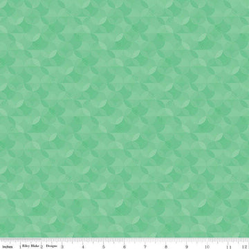 Image of the New Box of Crayons Kaleidoscope Mint Quilting Cotton Fabric by Riley Blake Designs. Features orange peel on a green background. Cute Little Fabric Shop