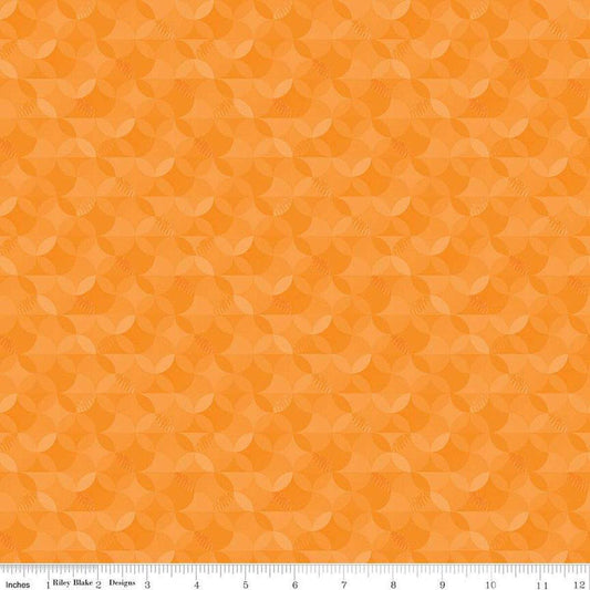 Image of the New Box of Crayons Kaleidoscope Orange Quilting Cotton Fabric by Riley Blake Designs. Features orange peel on an orange background. Cute Little Fabric Shop