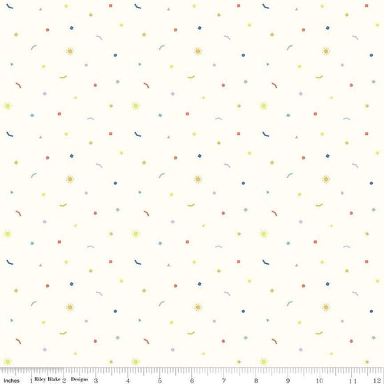 Image of the New Box of Crayons Confetti Cloud Quilting Cotton Fabric by Riley Blake Designs. Features confetti on a cream background. Cute Little Fabric Shop