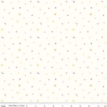 Image of the New Box of Crayons Confetti Cloud Quilting Cotton Fabric by Riley Blake Designs. Features confetti on a cream background. Cute Little Fabric Shop
