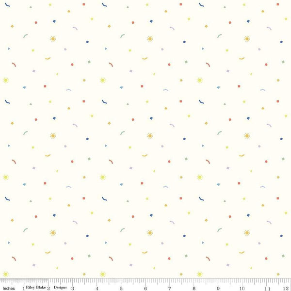 Image of the New Box of Crayons Confetti Cloud Quilting Cotton Fabric by Riley Blake Designs. Features confetti on a cream background. Cute Little Fabric Shop