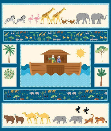 Two By Two Panel PD16687-PANEL - Riley Blake - Noah's Arc  Animals - Quilting Cotton Fabric