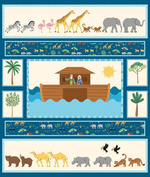 SALE Two by Two Panel PD16687-PANEL - Riley Blake Designs - Noah's Arc Biblical Animals Nature - Quilting Cotton Fabric