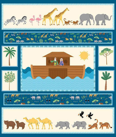 SALE Two by Two Panel PD16687-PANEL - Riley Blake Designs - Noah's Arc Biblical Animals Nature - Quilting Cotton Fabric