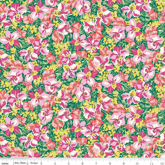 SALE Postcard from Paradise 01667436B Orchid Tumble B - Riley Blake Designs - Floral Flowers - Liberty Fabrics - Quilting Cotton Fabric
