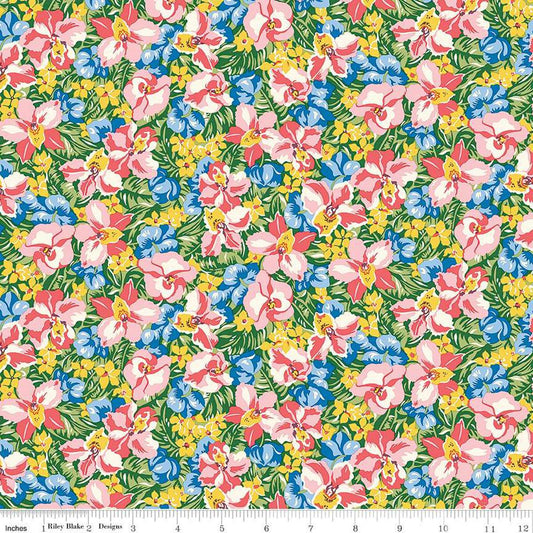 SALE Postcard from Paradise 01667436A Orchid Tumble A - Riley Blake Designs - Floral Flowers - Liberty Fabrics - Quilting Cotton Fabric