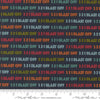 Image of the 321 Blast Off Text Night Sky quilting cotton fabric by Moda Fabrics. Features text on a blue background. Cute Little Fabric Shop
