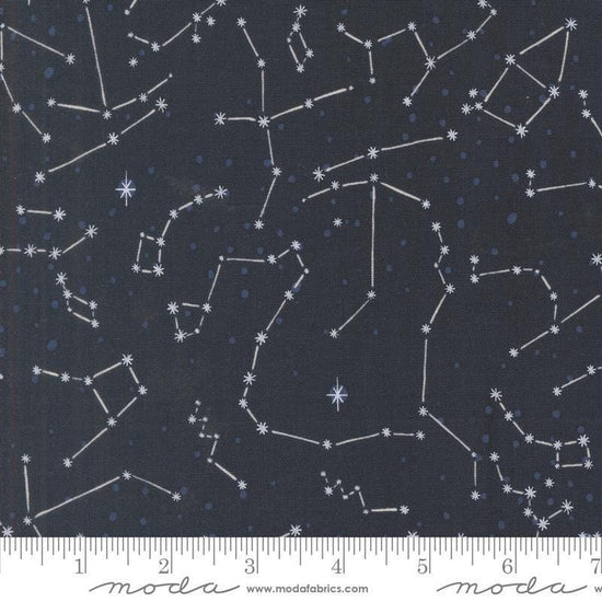 Image of the 321 Blast Off Constellation Night Sky quilting cotton fabric by Moda Fabrics. Features stars on a green background. Cute Little Fabric Shop