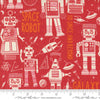 Image of the 321 Blast Off Robots Mars quilting cotton fabric by Moda Fabrics. Features vintage robots on a red background. Cute Little Fabric Shop