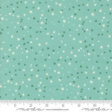 Image of the 321 Blast Off Stars Blue Nebula quilting cotton fabric by Moda Fabrics. Features vintage stars on a blue background. Cute Little Fabric Shop
