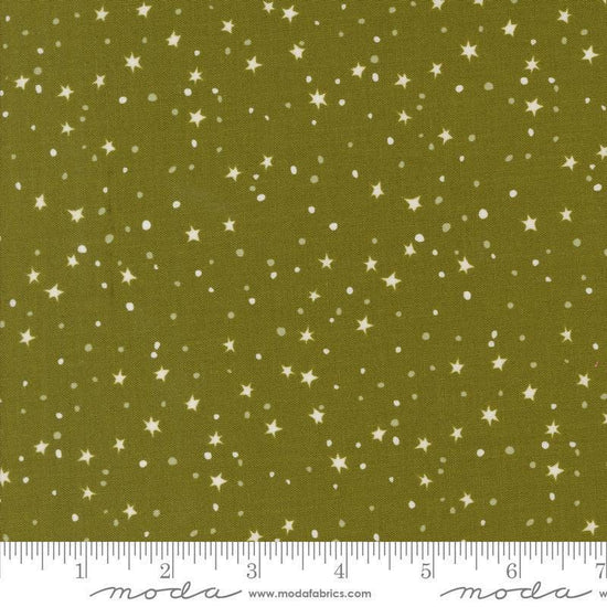 Image of the 321 Blast Off Stars Earth quilting cotton fabric by Moda Fabrics. Features vintage stars on a brown background. Cute Little Fabric Shop