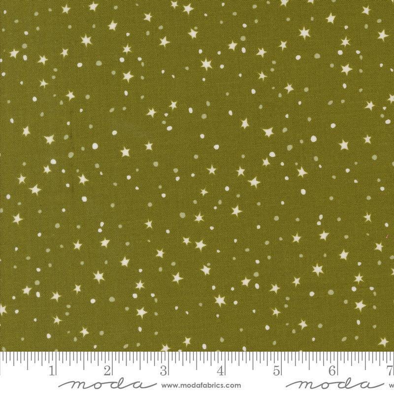 Image of the 321 Blast Off Stars Earth quilting cotton fabric by Moda Fabrics. Features vintage stars on a brown background. Cute Little Fabric Shop