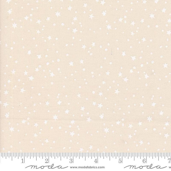 Image of the 321 Blast Off Stars Spacesuit White quilting cotton fabric by Moda Fabrics. Features vintage stars on a white background. Cute Little Fabric Shop