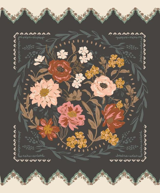 SALE Foraged, Found & Hand me Down Panel 45638 Iron - Moda Fabrics - Floral Flowers Blossoms - Quilting Cotton Fabric