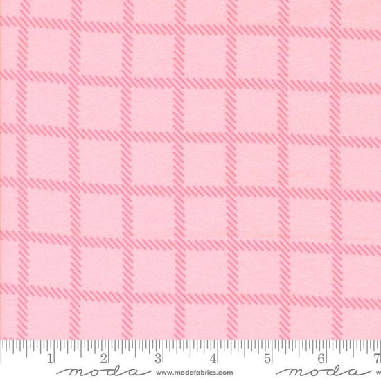 Image of the Sherbet Sunshine Flan Checks Petunia by Corey Yoder for Moda Fabrics. Features plaid on a pink background. Cute Little Fabric Shop