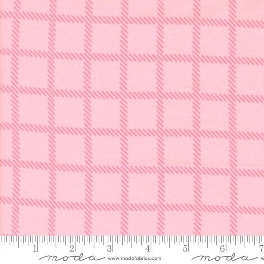 Image of the Sherbet Sunshine Flan Checks Petunia by Corey Yoder for Moda Fabrics. Features plaid on a pink background. Cute Little Fabric Shop