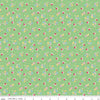Image of the Simple Pleasures Calico Sweet Rose Green quilting cotton fabric by American Jane Riley Blake Designs. Features flowers on a green background. Cute Little Fabric Shop